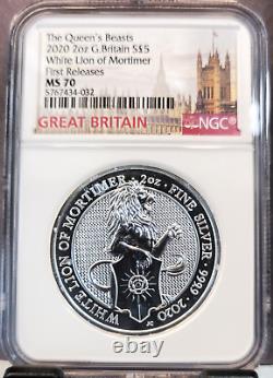 2020 Great Britain Silver 5 Pounds White Lion Of Mortimer Ngc Ms 70 Rare