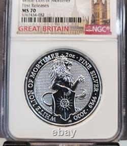 2020 Great Britain Silver 5 Pounds White Lion Of Mortimer Ngc Ms 70 Rare