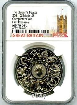 2021 Great Britain 5pd Queen's Beasts Ngc Ms70 Dpl Completer Coin Fr-very Rare