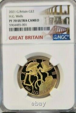 2021 Great Britain Gold 2 Pounds H. G. Wells Ngc Pf 70 Ultra Cameo Rare Perfect
