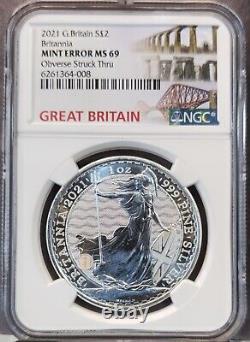 2021 Great Britain Silver 2 Pounds Britannia Ngc Ms 69 Mint Error Rare