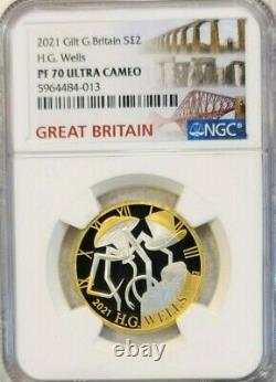 2021 Great Britain Silver 2 Pounds H. G. Wells Ngc Pf 70 Ultra Cameo Rare Perfect