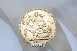 22K Gold 1907 Great Britain Coin Full Sovereign Edward VII Collectible Rare VTG