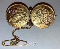 Antique Great Britain 1902 & 1913 Half Sovereigh gold coin rare brooch