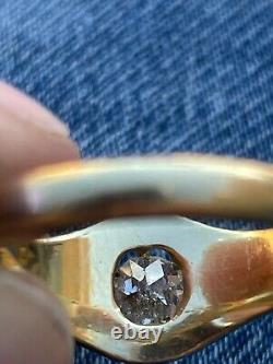 Antique London 1891 18k Gold. 66 Ct Mine Cut Diamond Blue Enamel Ring Rare