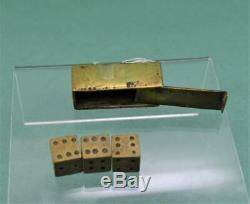 Antique Rare Trench Art Brass pocket Dice set c 1914 -18 1.5/8 Long + 3 Dice