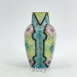 Antique Thomas Webb Moroccan Pattern Hand Enameled Opaline Cased Glass Vase RARE