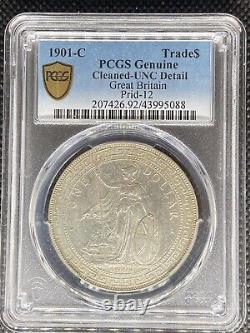 Calcutta Mint 1901 -c Great Britain Trade Dollar Silver Rare Coin Pcgs Unc-det