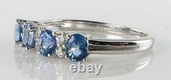 English 9ct White Gold Rare Ceylon Sapphire & Diamond Eternity Ring Free Resize
