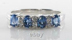 English 9ct White Gold Rare Ceylon Sapphire & Diamond Eternity Ring Free Resize