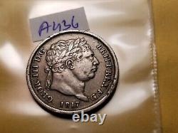Extremely Rare 1817 Great Britain One Shilling Silver Sharp Coin