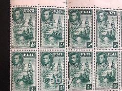 Fiji GV1 1938-55 1/2d green block of 42 stamps MH RARE