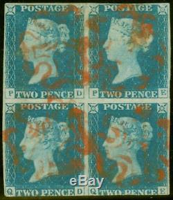 GB 1840 2d Blue Pl 1 PD-QE Block of 4 Red MX Nice appearance Very Rare Multiple