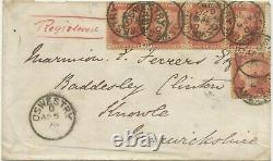 GB 1876 rare QV 1d red pl. 167 multiple postage (5x, NI, NJ, NK, OA, NH) R-cover