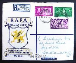 GB 1958 RARE R. A. F. A. Society Registered Empire Games FDC NC743