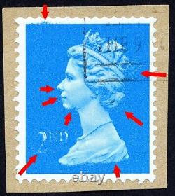 GB 2ND VARIETY QEII WITH A STUBBLE ON THE CHIN VERY RARE ERROR VF Used on piece