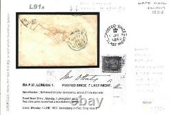 GB Cover LATE MAIL Very Rare Mark 1856 London POSTED SINCE 7 LAST NIGHT L91a