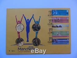 GB Manchester Commonwealth Games 2002 5 Stamps Set + 4 x £2 UNC in FDC RARE