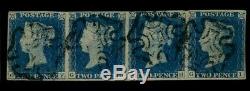GB QV 1840 2d Blue Plate 1 Strip of 4 Fine Used Rare Ex Spink