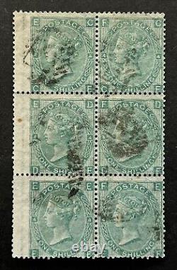 GB QV. 1865-67. 1/Green SG101 Pl. 4 Wmk. Emblems Rare FU Block Of 6. Cat £1800+