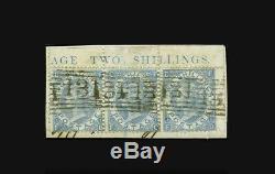 GB QV SG120b 1867 2s Milky Blue Strip of 3 FB-FD Marginal Inscription Rare