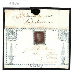 GB RARE EARLY ILLUSTRATED Penny Red 1842 BLUE Nuneaton Union Cover SG. 8 101m