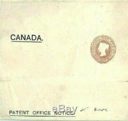 GB RARE PENNY PINK Cover Official QV Stationery PATENT OFFICE NOTICE Canada CV89