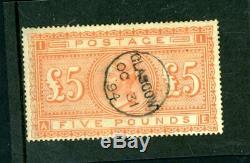 GB Victoria £5 Orange SG 137 Repair at Left.'Glasgow' c. D. S Rare Stamp (M392)
