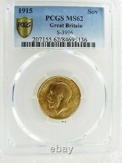 GEM 1915 Great Britain Gold RARE FULL Sovereign Coin PCGS MS62 Variety S 3996