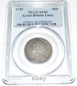 GREAT BRITAIN 1745 1S Shilling LIMA PCGS XF40 XF 40 Certified Rare Graded Coin