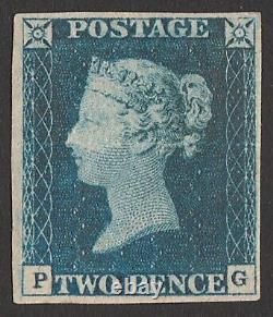 GREAT BRITAIN 1840 QV 2d deep blue no lines, plate 1. Rare genuine mint