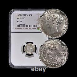 GREAT BRITAIN. 1875, 3 Pence, Silver NGC MS63 Victoria, Maundy, RARE