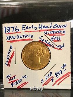 GREAT BRITAIN 1876 Minted Gold Sovereign BU Details A Rare Early Head Victoria