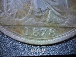 GREAT BRITAIN 1878 1/2 Penny, KM. 754, Very Rare- Small Date-FREE SHIPPING IN US