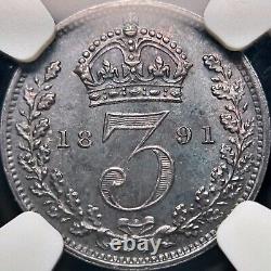 GREAT BRITAIN. 1891, 3 Pence, Silver NGC MS63 Victoria, Maundy, RARE