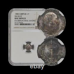 GREAT BRITAIN. 1908, 1 Penny, Silver NGC UNC KEVII, Maundy, ? Toned, RARE