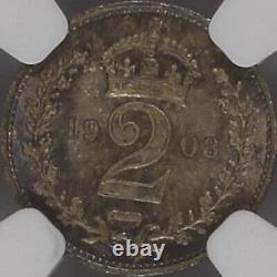 GREAT BRITAIN. 1908, 2 Pence, Silver NGC MS65 KEVII, Maundy, ? Toned, RARE