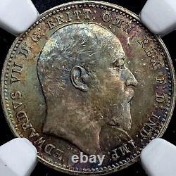 GREAT BRITAIN. 1908, 4 Pence, Silver NGC MS67 KEVII, Maundy, ? Toned, RARE