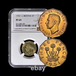 GREAT BRITAIN. 1951, 3 Pence NGC PF65 KGVI, Thrift Plant, RARE