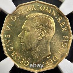 GREAT BRITAIN. 1951, 3 Pence NGC PF65 KGVI, Thrift Plant, RARE