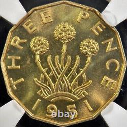 GREAT BRITAIN. 1951, 3 Pence NGC PF65 KGVI, Thrift Plant, RARE