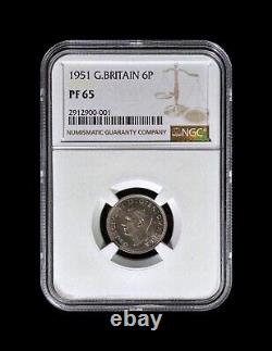 GREAT BRITAIN. 1951, 6 Pence NGC PF65 KGVI, Crowned Monogram, RARE