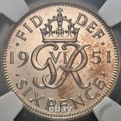 GREAT BRITAIN. 1951, 6 Pence NGC PF65 KGVI, Crowned Monogram, RARE