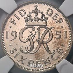 GREAT BRITAIN. 1951, 6 Pence NGC PF65 KGVI, Crowned Monogram, RARE