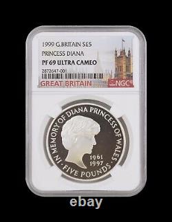 GREAT BRITAIN. 1999, 5 Pounds, Silver NGC PF69 Diana Memorial Proof RARE 647