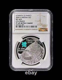 GREAT BRITAIN. 2009, 5 Pounds, Silver NGC PF69 Olympics, Big Ben RARE