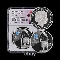 GREAT BRITAIN. 2010, 5 Pounds, Silver NGC PF69 Olympics, Churchill RARE