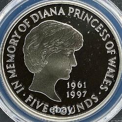 GREAT BRITAIN. 5 Pounds, 1999, Silver PCGS PR68 Diana Memorial Proof RARE