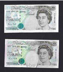 GREAT BRITAIN 5 Pounds ENGLAND, 1990 Gill B357 Missing Pink Ink Error, RARE UNC