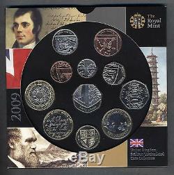GREAT BRITAIN Set Royal Mint 2009 with rare 50 Pence Kew Gardens BU KM Set